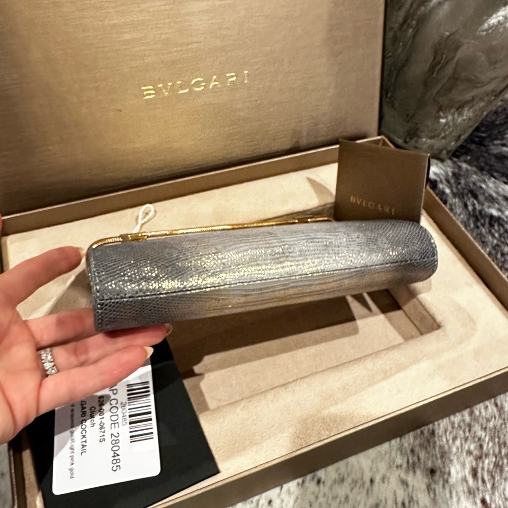 Bvlgari Serpenti "Tubogas" Stingray Lizard Metallic Chain Clutch. NEW WITH BOX - Picture 9 of 15